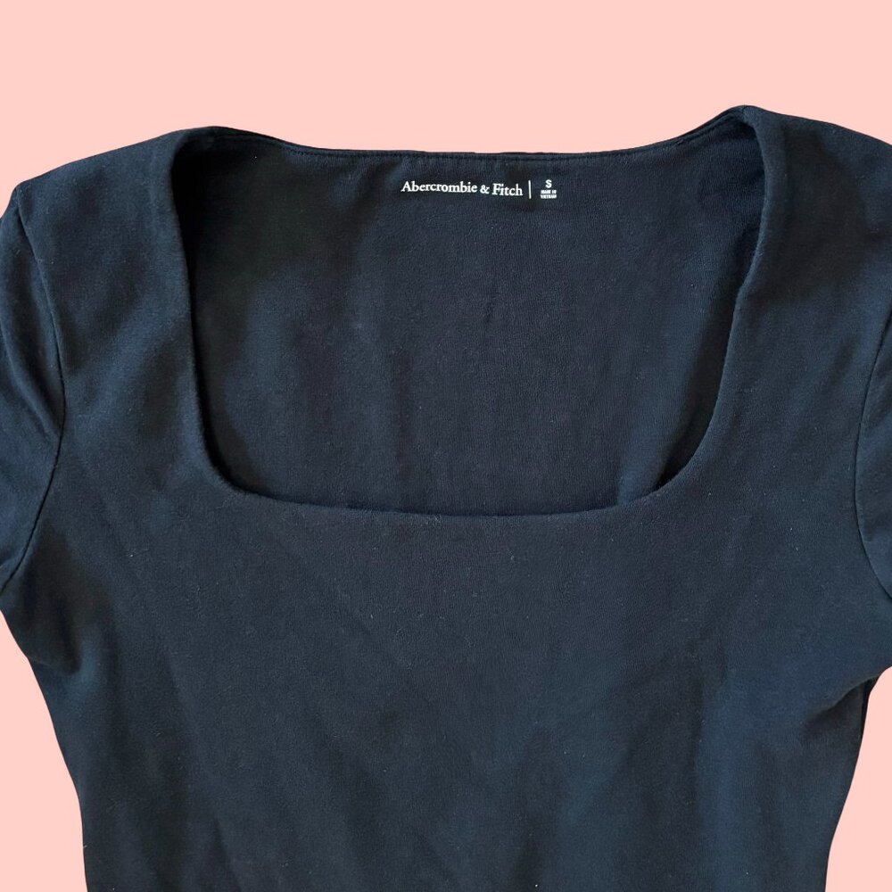 Abercrombie Short-Sleeve Cotton Seamless Squareneck Bodysuit, Black, Size Small - Picture 6 of 9